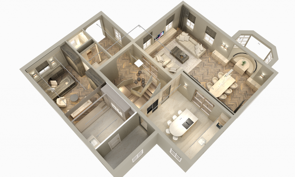 Plattegrond met lichtplan voor woningindeling