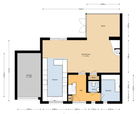 Bestaande verkoopplattegrond van de begane grond