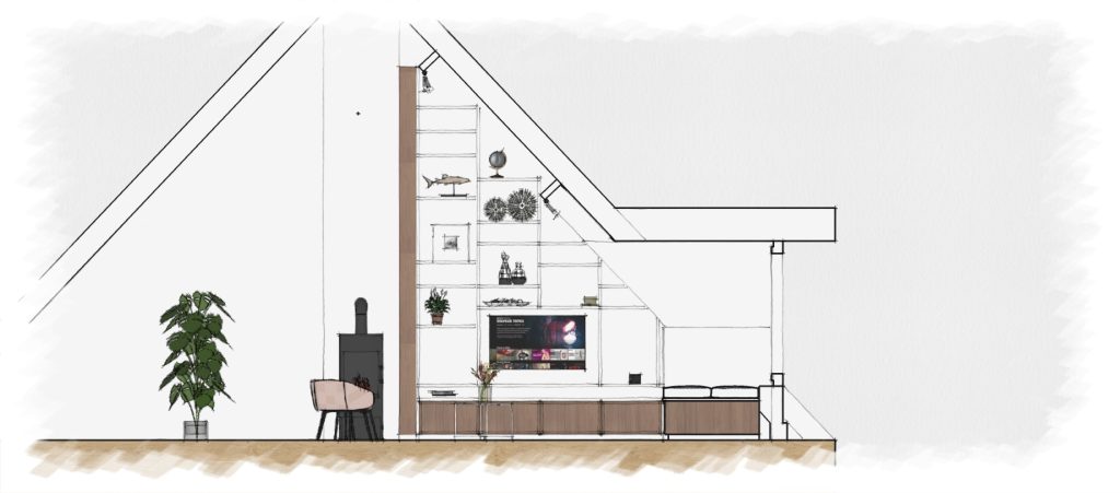 Visualisatie van maatwerk kastenwand in slaapkamer