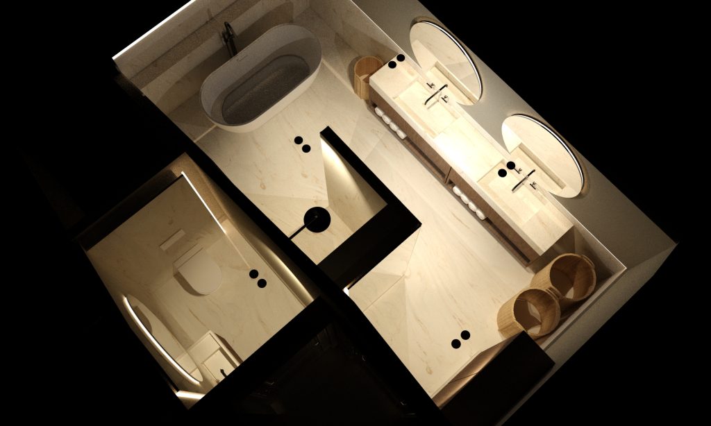 Lichtplan badkamer met indirect licht en plafondspots