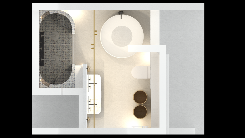 Plattegrondoptie voor badkamer met rond bad