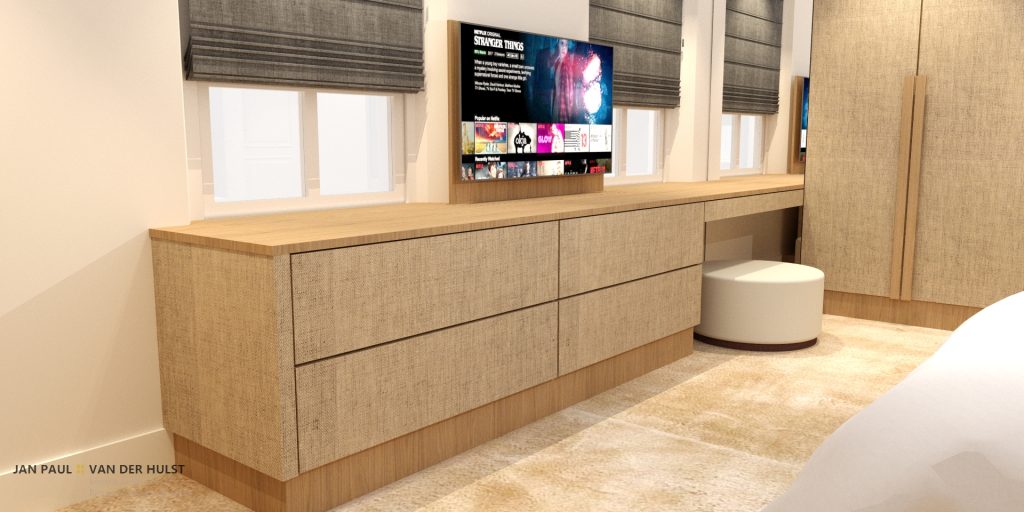 Doorloopkast ontwerp met kastenwand en praktische routing