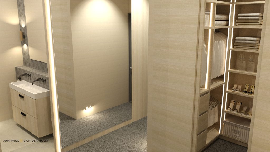 Slaapkamer ontwerp met inloopkast en badkamer